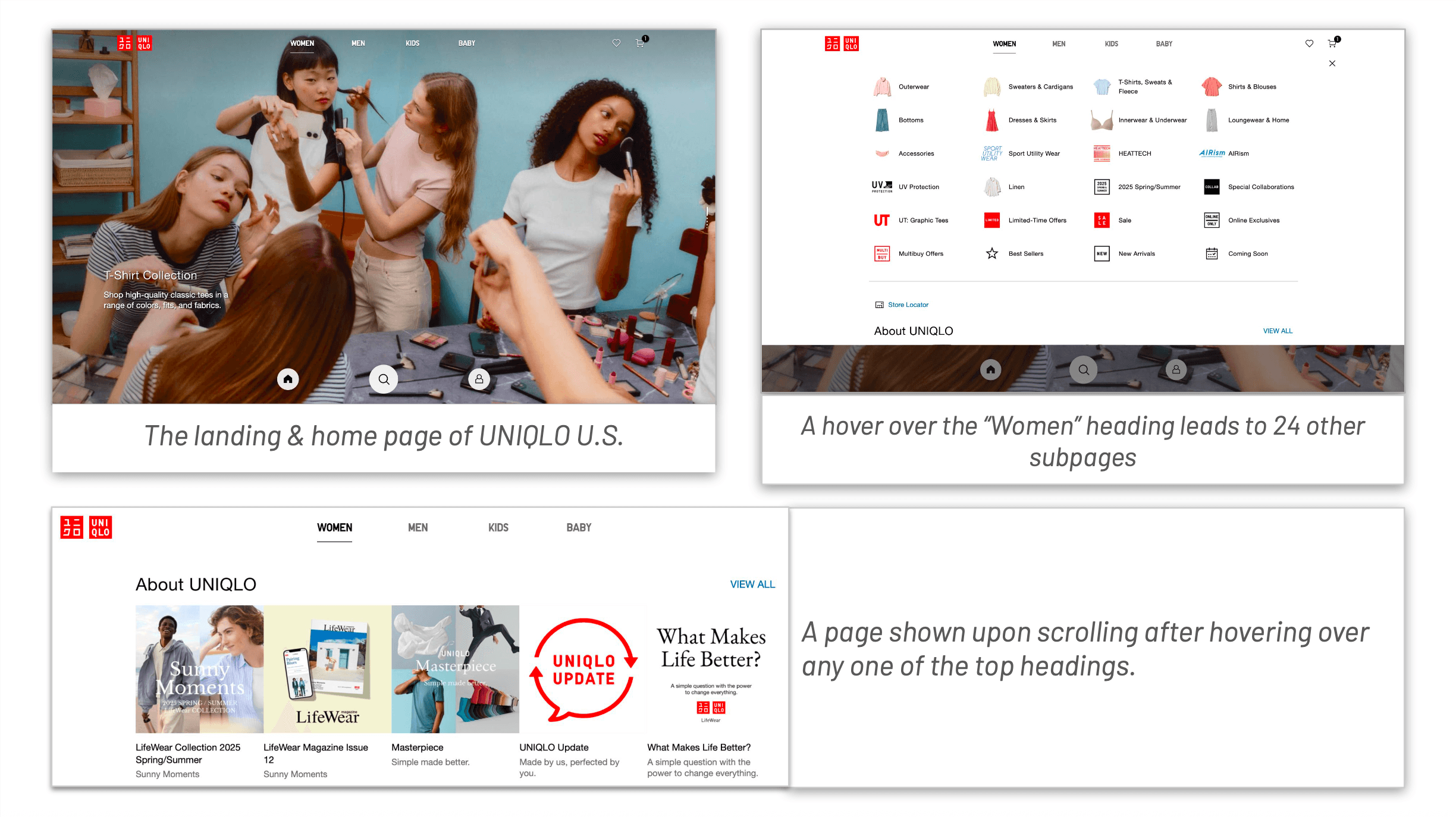 A screenshot in one of the slide panels of the UNIQLO website