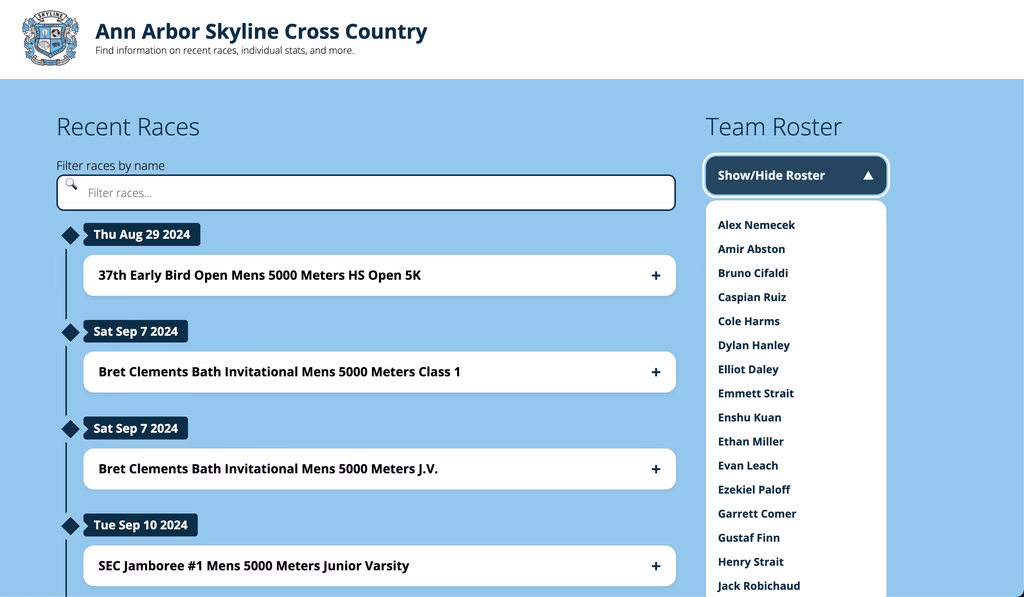 Cross-Country Team website homepage